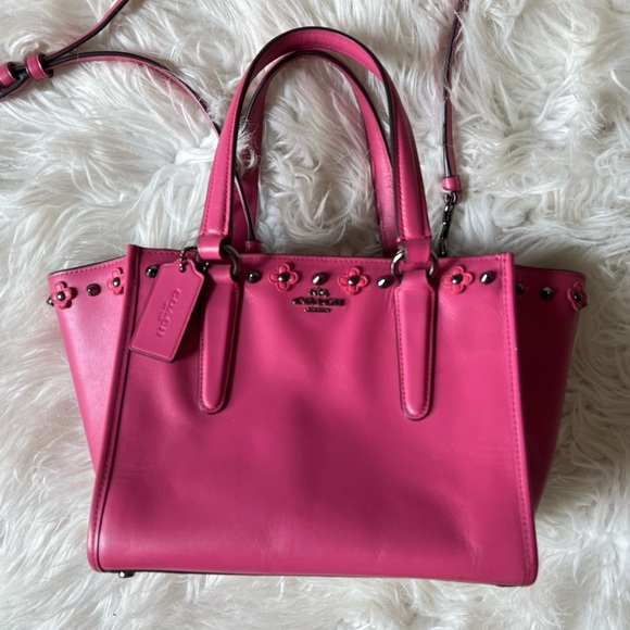 Coach Mini Crosby Carryall Crossbody in Floral Rivets Hot Pink Pebbled Leather 🩷 - Picture 3 of 16
